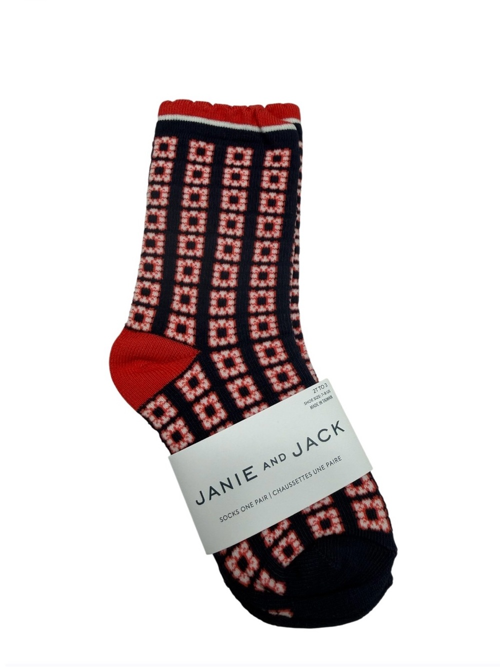 Janie and Jack Navy and Red Geometric Crew Socks